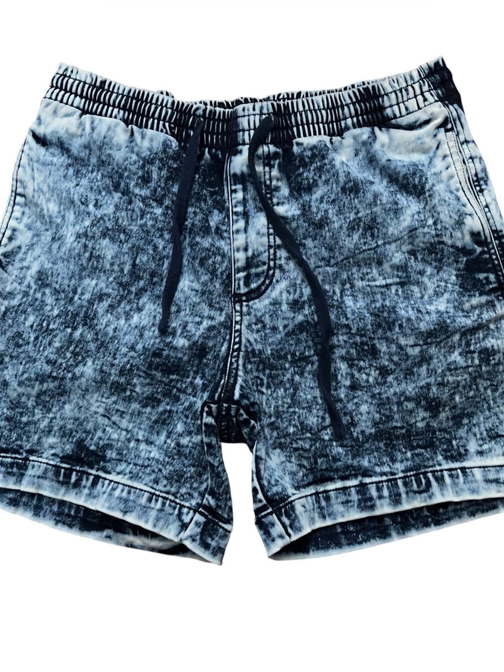 Bearbottom Shorts Mens Size M Stretch 5.5 Inseam Drawstring Denim Blue Acid Wash
